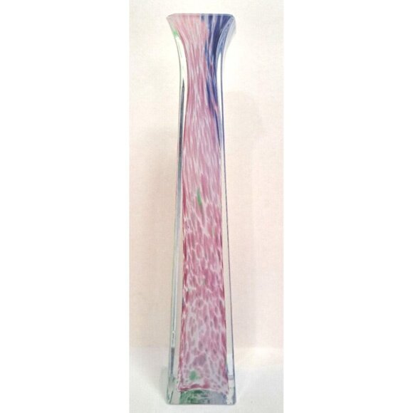 Vintage 9" Tall Square Lavorazione Murano Multicolor Hand Blown Bud Vase FLAW! - Picture 2 of 10